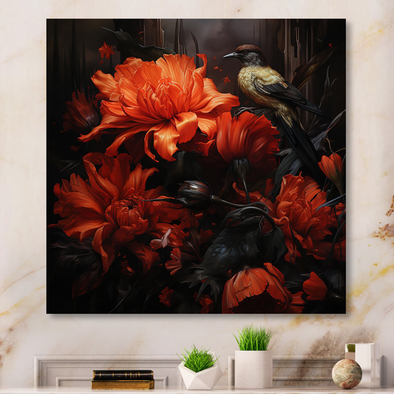 Bluejaybirds modernes sur fleur sur toile, H 36 po x l 36 po x P 1,5 po, Toile tendue