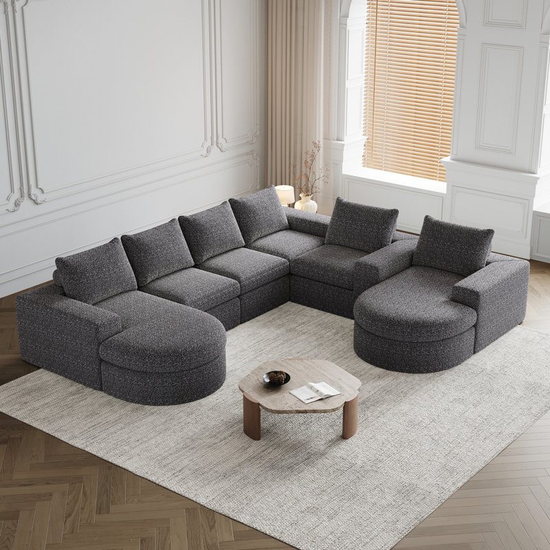 Canapé modulaire en L chenille courbé en forme de L avec méridienne, 4 pour le salon et la chambre à coucher, six modules, sans assemblage, conception à double coussin comprenant des coussins rembourrés en éponge à haute résilience, trois