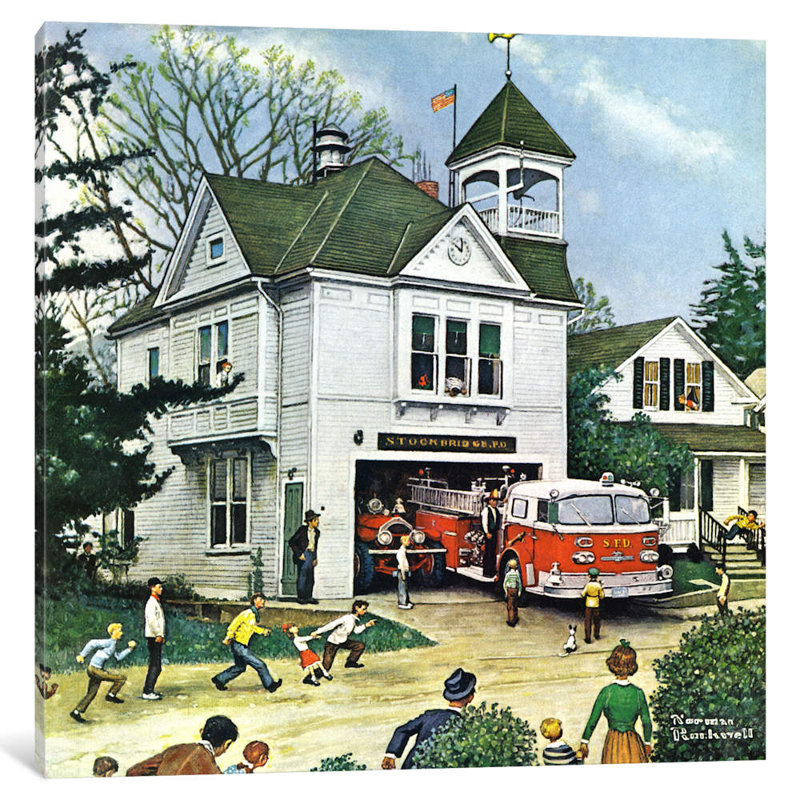 The New American LaFrance Is Here (Firehouse) by Norman Rockwell - Print on Canvas, No Frame