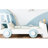 Twin Car Bed With Blue And White Color Pattern, Storage For Books Nighttime Gear, Low Platform Easy Climb, Comfortable Sleep & Look, Stuff, Independent Movement, Secure Setup-2011402465
