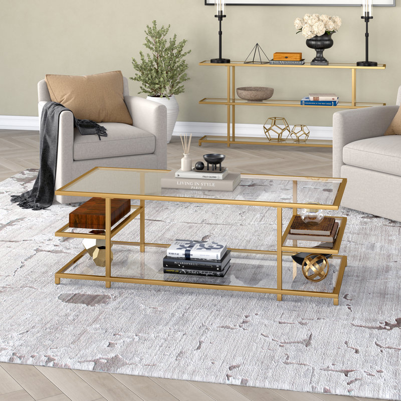 Mcchesney Frame Coffee Table with Storage, Clear/Brass
