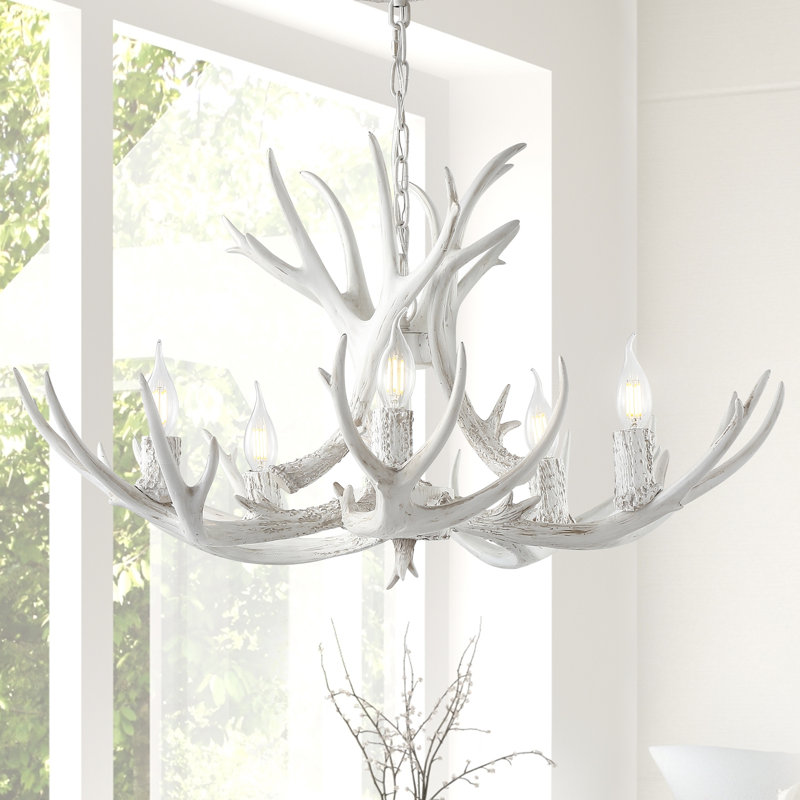 Rohrbach Candle Style Wagon Wheel Chandelier, White, 17.5" H x 30" W x 30" D