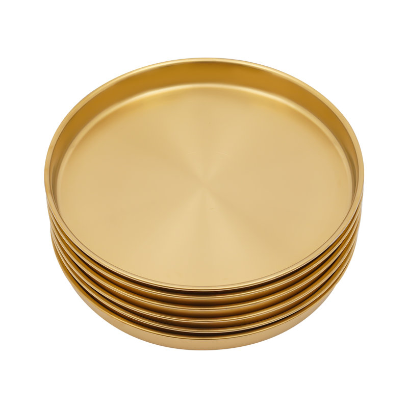 Round Serving Tray in Gold (Set of 6), 1.06 H x 9.84" W x 9.84" D