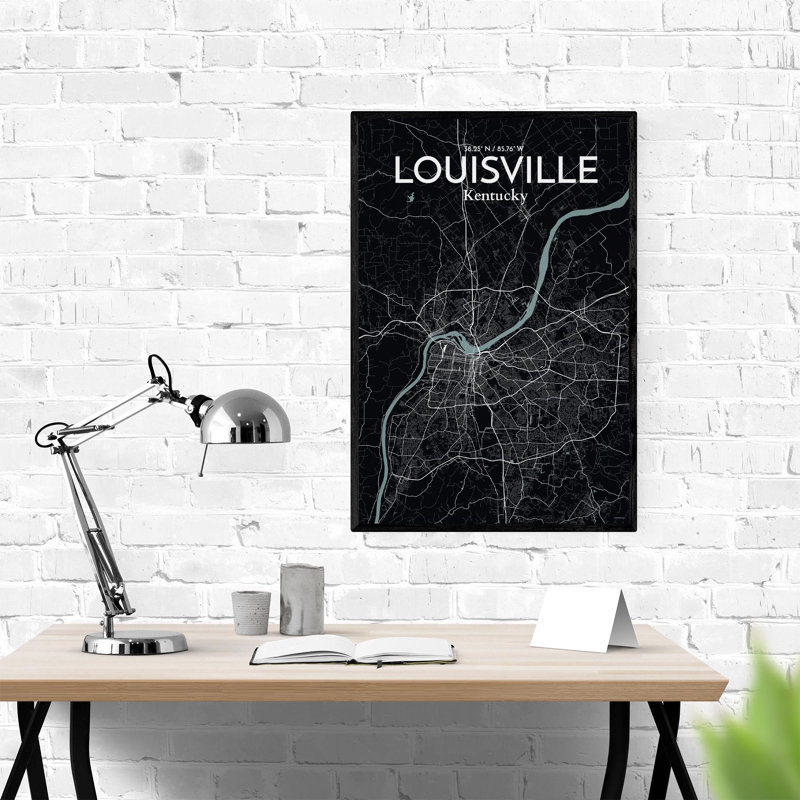 «Louisville City Map», impression, Gris/noir, H 36 po x l 24 po