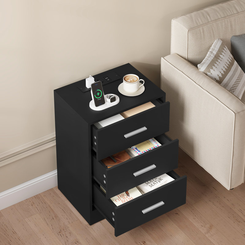 39cm W Bedside Table, Black