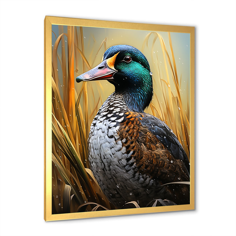 Drake canard à l'étang II, H 40 po x l 30 po x P 1,5 po, Cadre doré simple