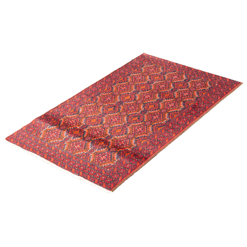 Tapis bleu marine foncé en laine noué à la main de conception unique 3 pi 3 po x 5 pi 10 po New Age