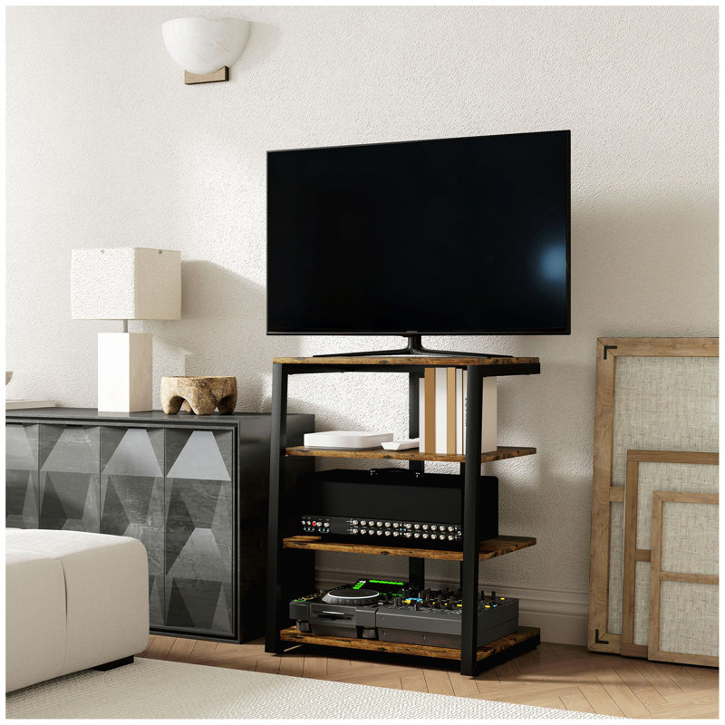 TV Stand for 28 Inch TVs, Entertainment Centre with Adjustable Shelves and Extension Lead Holder, Small TV Table with Storage for Living Room, Rustic Brown