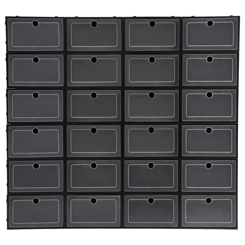 24 Pair Stackable Shoe Storage Box (Set of 24), Black