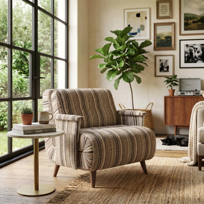 3-in-1 Convertible Chair Bed, Striped Accent Armchair Sleeper Sofa with Removable Pillow, Comfy Lounger Chair with Solid Wood Legs and Detachable Side Storage Pockets