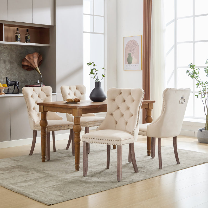Upholstered Parsons Chair, Beige, Brown