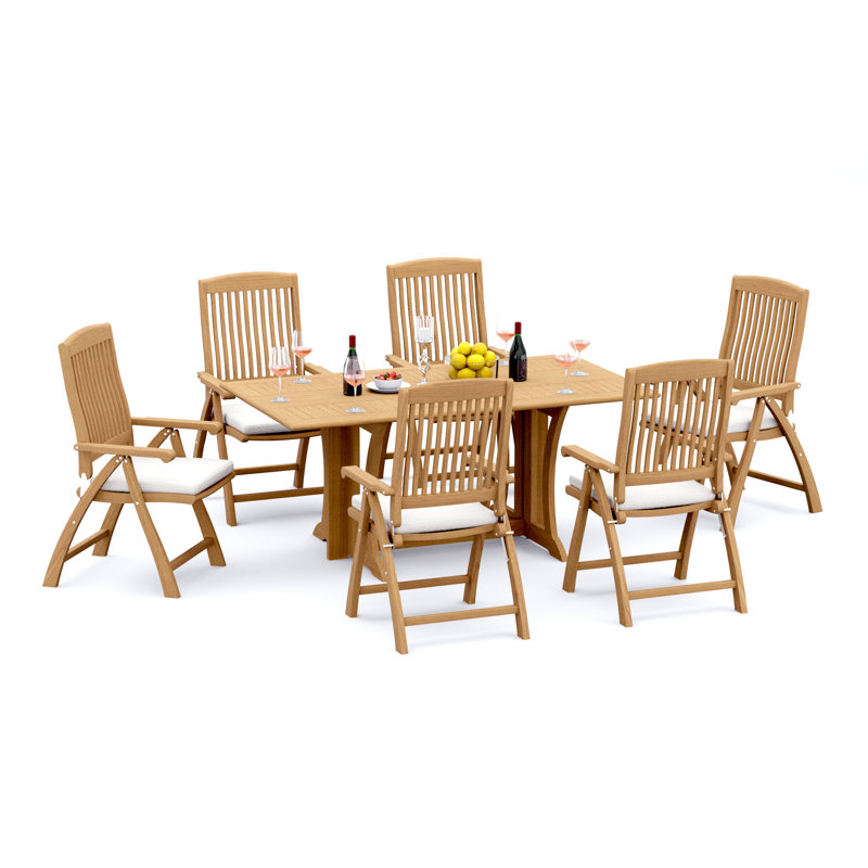 4 Seats 5 Pcs Grade-A Teak Wood Dining Set: Warwick Console Folding Rectangle Table And 4 Marley Folding Reclining Arm Chairs #11MR1504