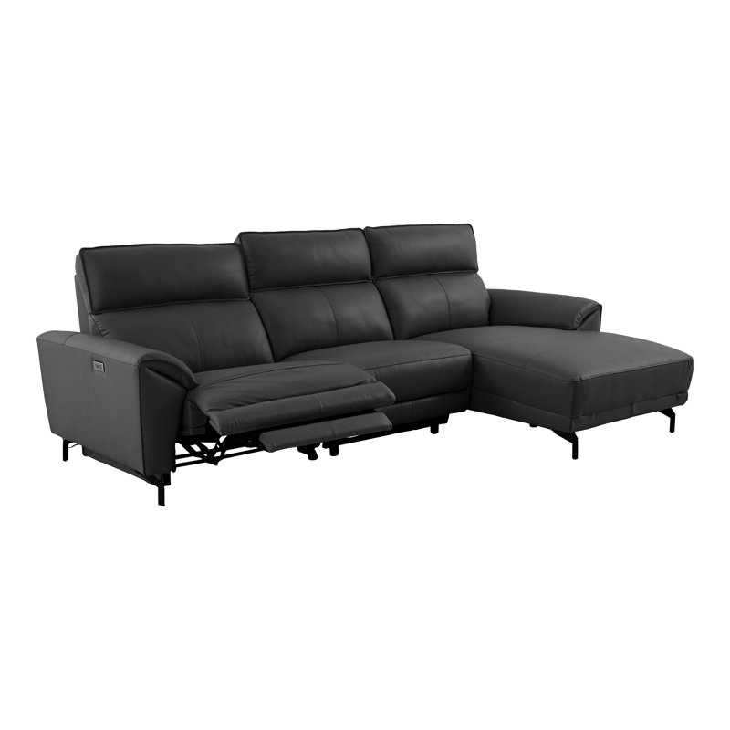 Canapé modulaire surdimensionné avec méridienne Houston, Orienté à droite, Cuir de grain supérieur noir
