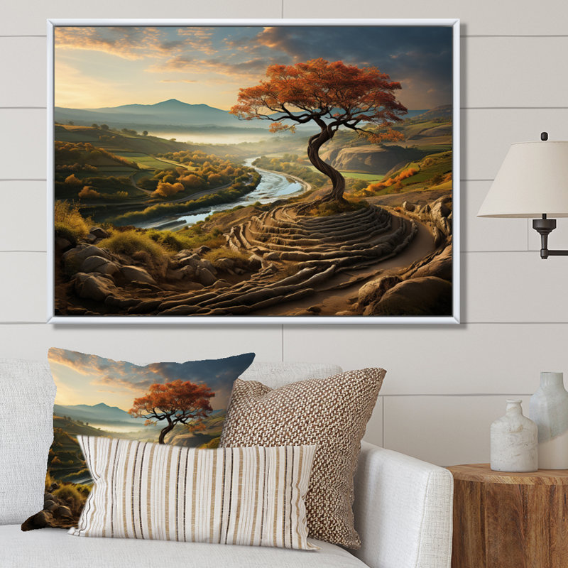 «Scenic surreal vineyard», reproduction d'art sur toile, Cadre flottant blanc, H 16 po x l 32 po x P 1 po