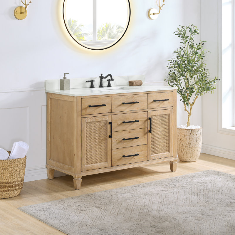 Solana 47.2" Weathered Fir Wood Vanity Base with Rattan Accents