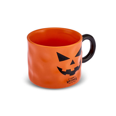 Karaca Halloween Pumpkin Face Ceramic Mug, 10cm, Orange Black