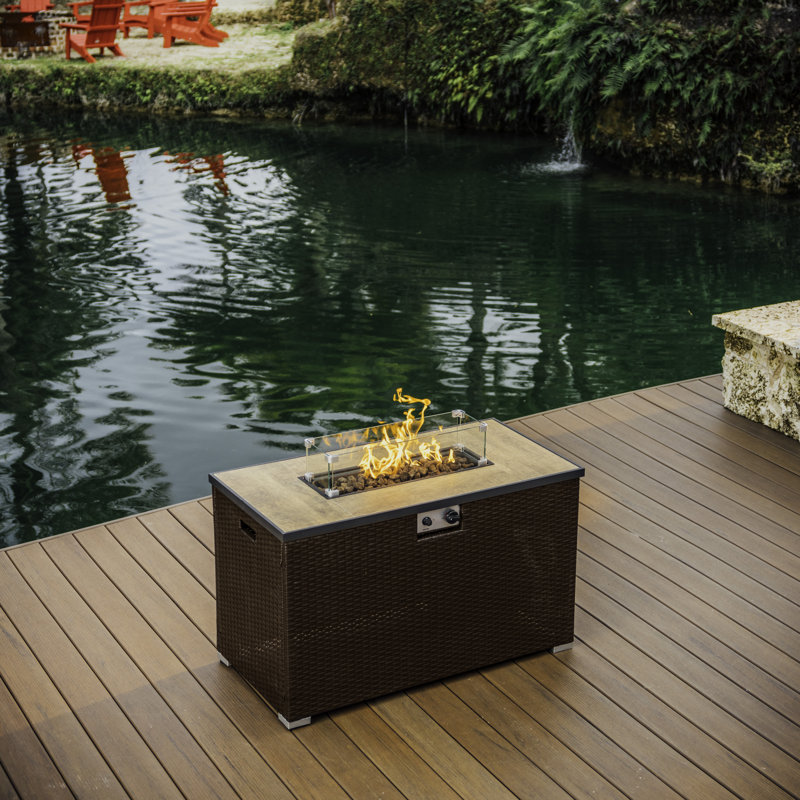 Emeram 43 Inch Propane Outdoor Fire Pit Table with Lid, Brown