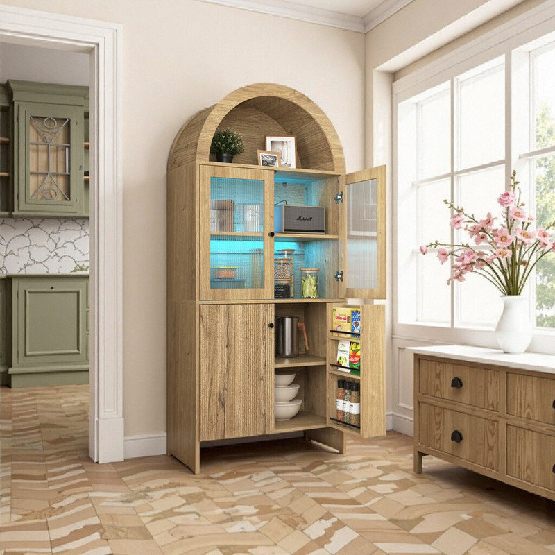 Armoire de rangement moderne à DEL avec bibliothèque avec portes Modern Smart, Brun