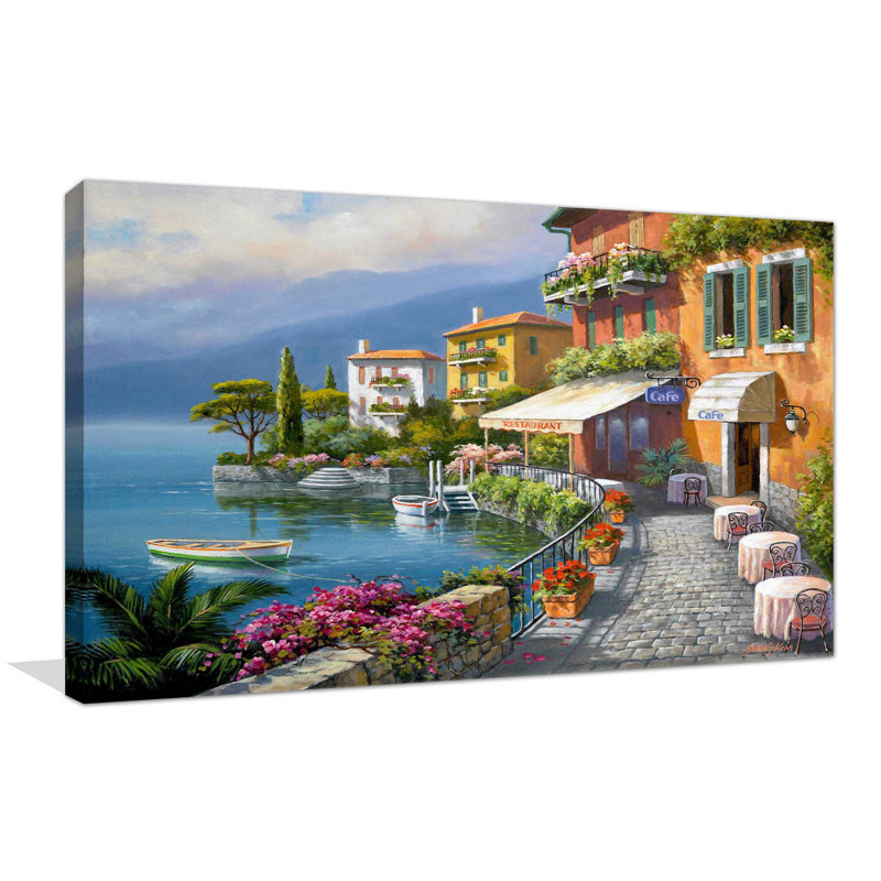 Seaside Bistro Café par - Peinture, Toile tendue, H 36 po x l 60 po, No Frame