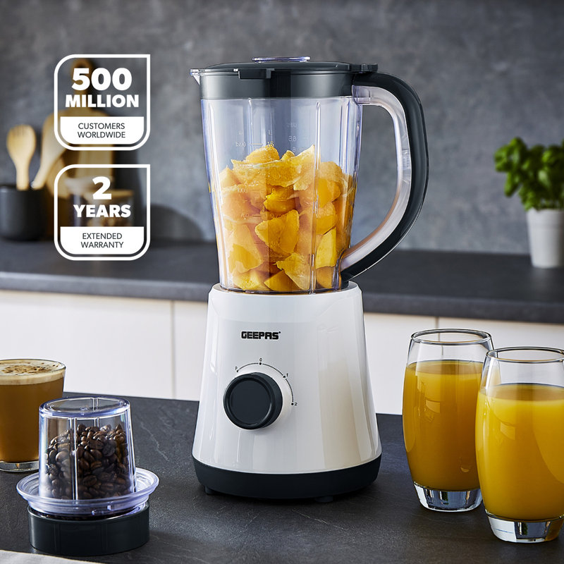 GEEPAS 500W Electric Jug Blender and 180W Hand Blender Combo set, Stainless Steel Blades, 2 Speed with Pulse Function, 1.5L Jar Coffee Grinder Mill, Food Processor Hand Blender