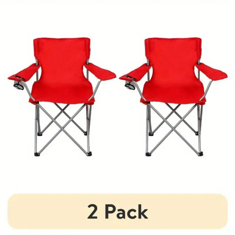 2 Pack Basic Quad Folding Camp Chair With Cup Holder Orchid Plum Adult, Red