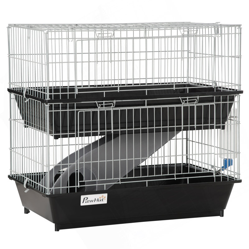 Cage à souris à 2 niveaux, cage de furet avec plat et bouteille, rampe, 2 portes