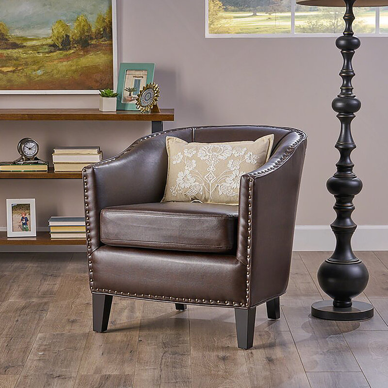 Fauteuil club en cuir reconstitué brun, Brun