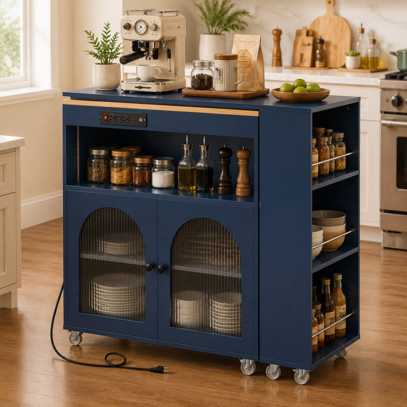 Solid Wood Top Kitchen Island, Blue