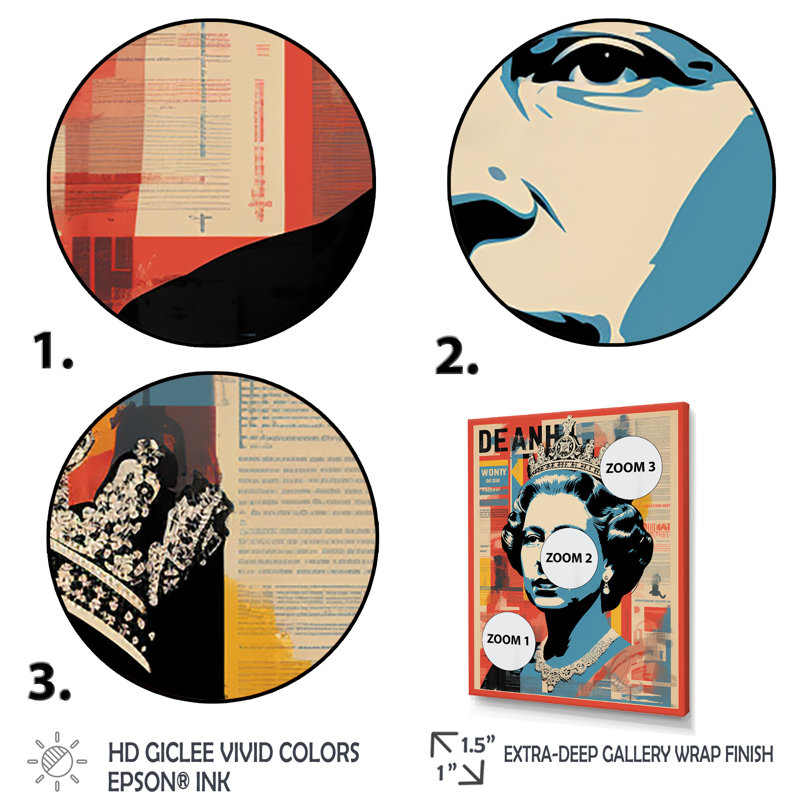 «Royal Remix Queen Elizabeth Popart I», art mural magazines, Toile tendue, H 32 po x l 24 po x P 1 po