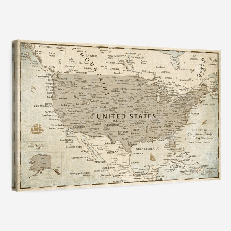Carte des États-Unis personnalisée avec punaise rétro, H 24 po x l 36 po, Oui