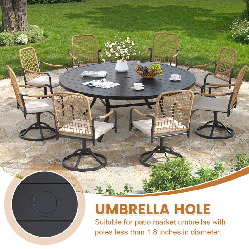 63" Patio Round Dining Table, Black