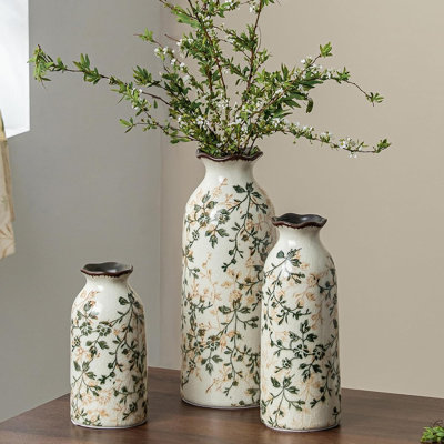 Ensemble de 3 vases en céramique rustique, décoration de maison de campagne rustique, vases floraux en céramique rétro pour étagères, style Ocean Beach, manteau de cheminée, table basse, décorations de tablettes
