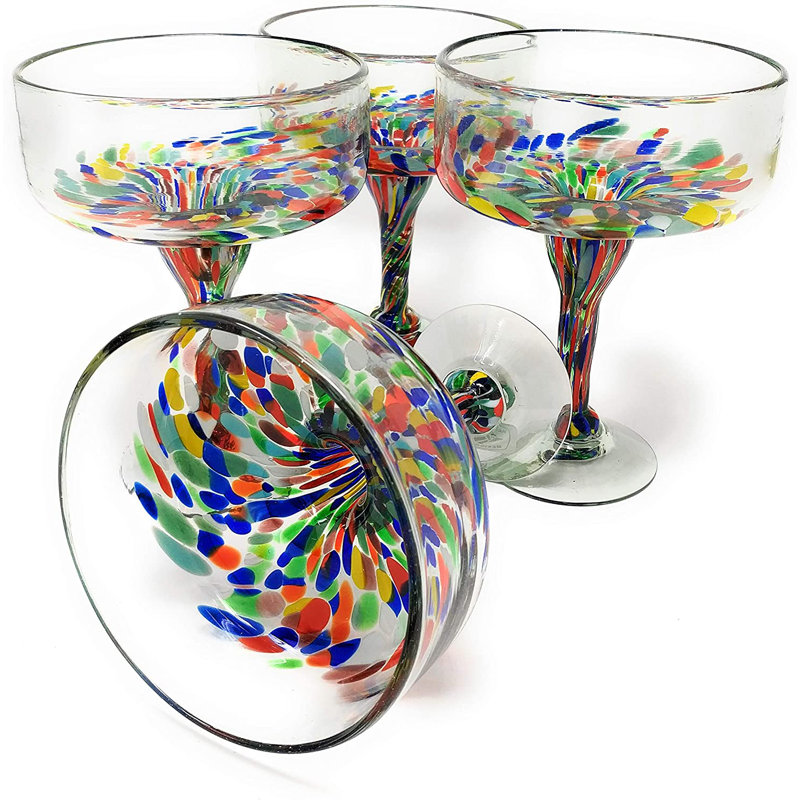 Gracehill Mexican Hand Blown 16 oz. Margarita Glasses Confetti Carmen Design
