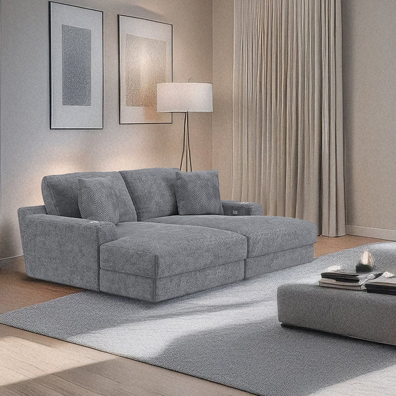  Canapé modulaire rembourré Choni, Mélange de polyester gris