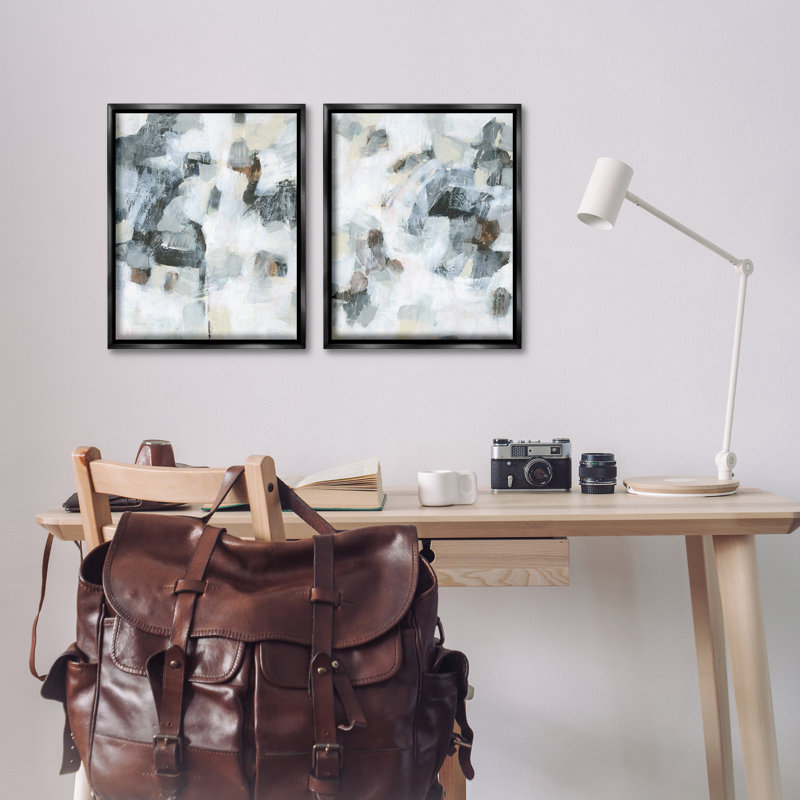  Grey Faded Abstraction 2 PC Framed Floater Canvas Set by June Erica Vess, 21" H x 17" W, Black