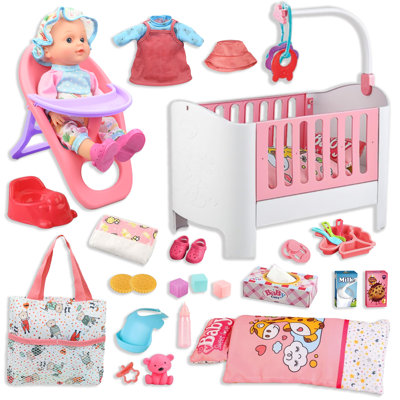 Ensemble berceau et chaise haute pour poupée LINXUXIE, jouet interactif pour enfants, cadeau d'anniversaire pour les enfants de 1 à 3 ans, de 3 à 5 ans et de 5 à 8 ans.