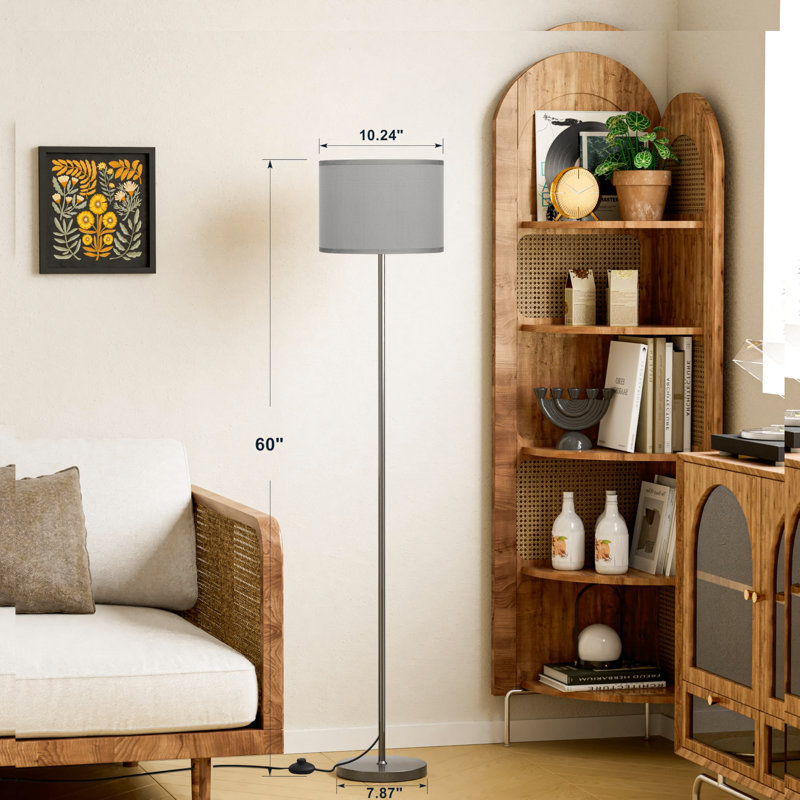 61'' Modern Floor Lamp With Shade(without Bulb), Tall Lamps For Living Room, Bedroom, Office, Dining Room, Black, Gray