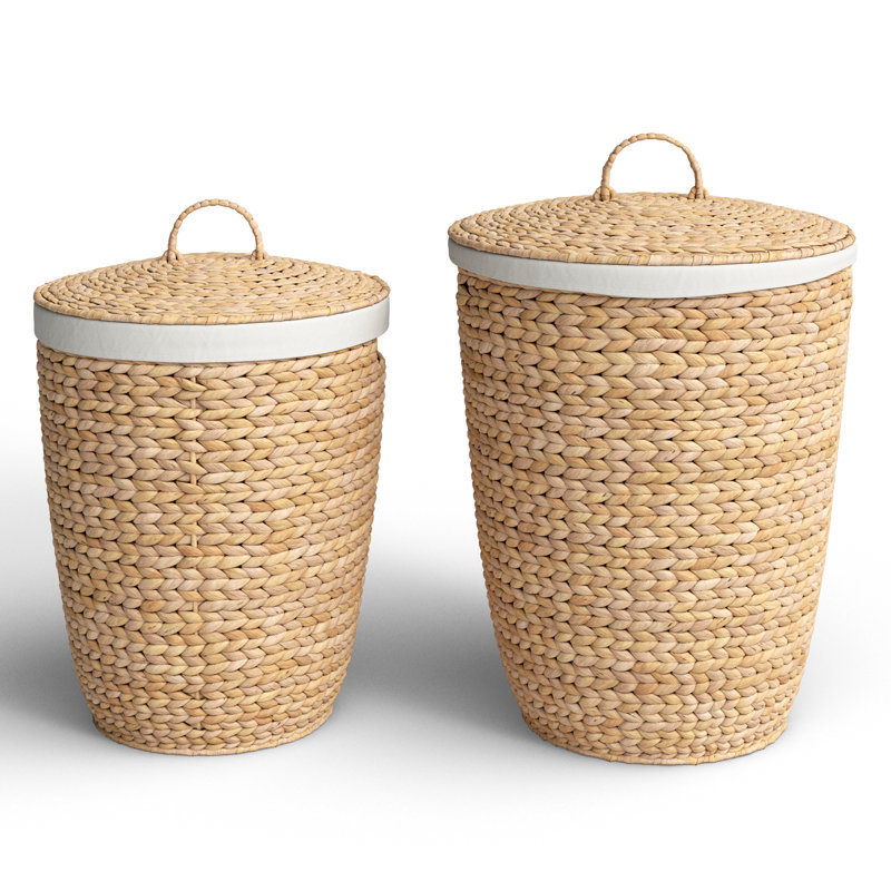 Seagrass Handmade Decorative and Functional Storage Basket with Liner and Matching Tops, Light Brown
