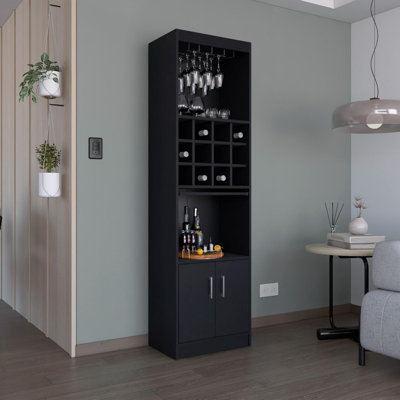 Ywain Tall Wine Bar Cabinet With 5-Tier Shelves
