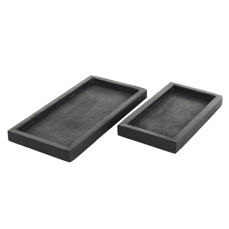 Violanda Marble Minimalistic Slim Textured Decor Black Tray Set, 1.35" H x 14.30" W x 7.15" D