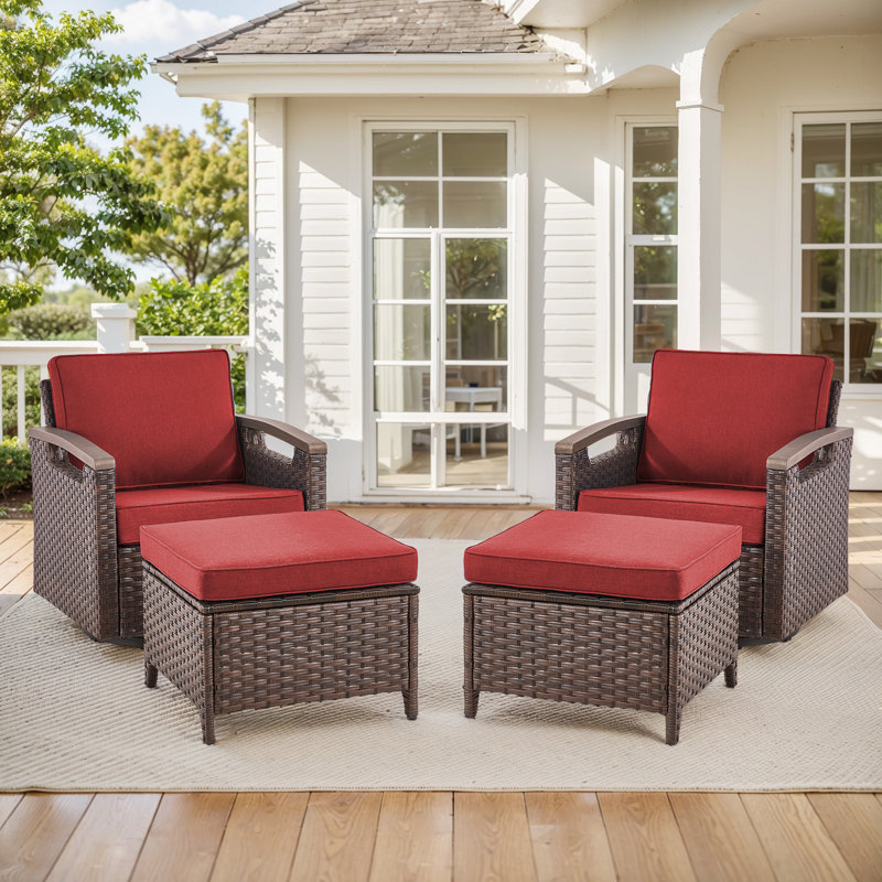Chaise berçante rotative en osier avec repose-pieds Arundel (ensemble de 2), Rouge