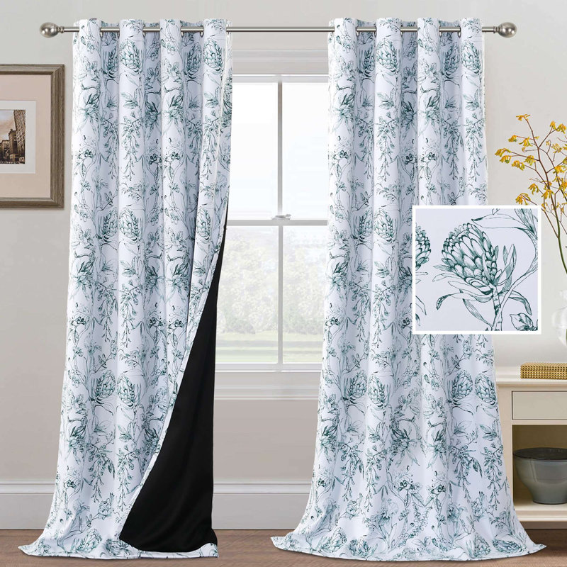 Pendar Floral Thermal Blackout Curtain with Grommets, 108" L x 52" W , Teal