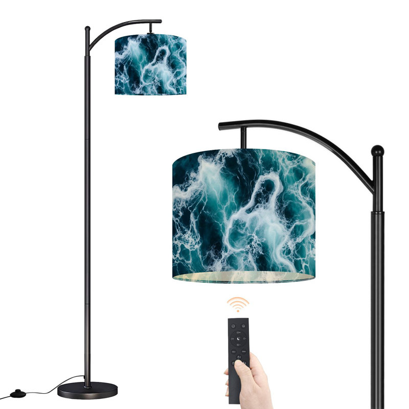 Lampe sur pied à arc avec abat-jour réglable Ocean Waves Turquoise blanc sur pied mousseux Lampe sur pied 3 températures de couleur à haut gradateur avec interrupteur au pied pour la chambre à coucher