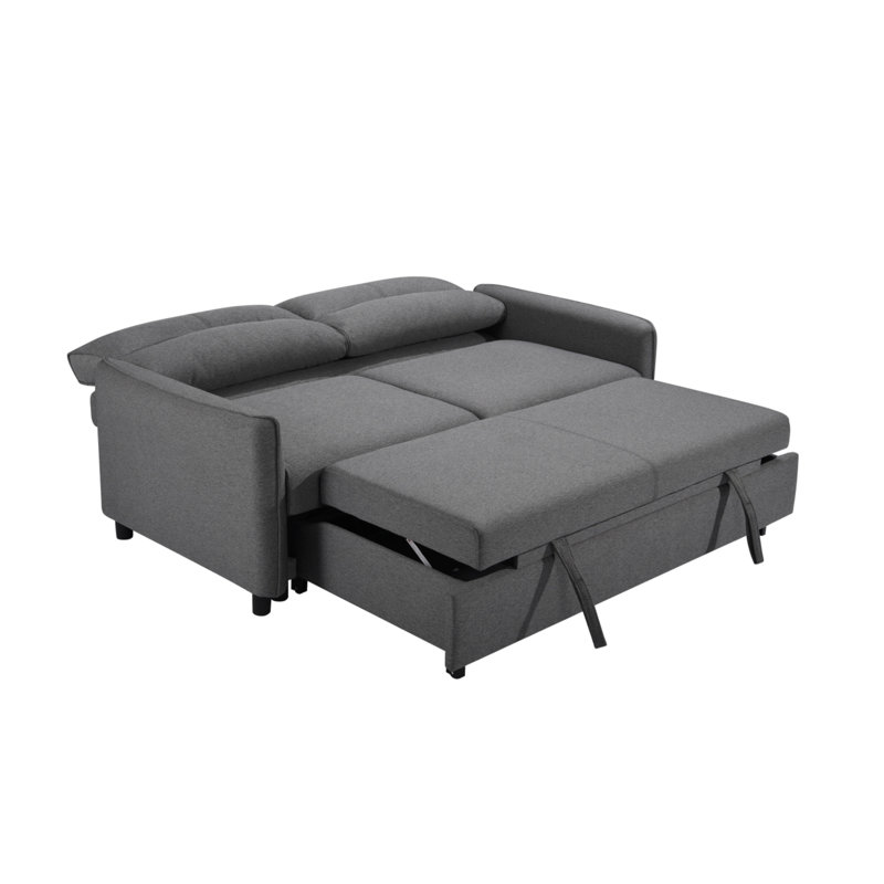 Firm Square Arms Sleeper Sofa 3 in 1 Convertible Sleeper Sofa Bed with Pull Out Bed, 37.5" H x 74.5" W x 37.5" D, Grey Fabric