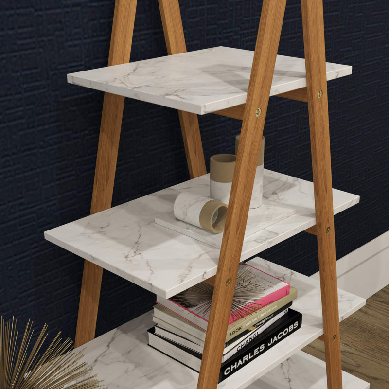 Bellani 135.5cm H x 80cm W Ladder Bookcase, Marble