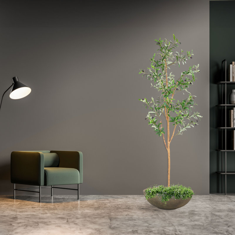 Olive artificielle 5 'H avec pot à fleurs Percival, H 84 po x l 26 po x P 26 po