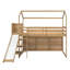 Lit mezzanine simple en bois avec glissoire, tablettes de rangement et rampe d'escalade, couleur bois-107642800