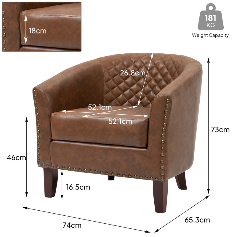 Edvardas 73.9 Cm Wide Tufted Barrel Chair, Brown Faux Leather