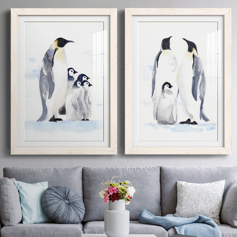 Emperor and Empress “ penguins painting on heart shaped canvas