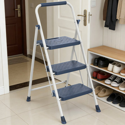 Heavy Duty Folding Step Stool Ladder With Anti-Slip Pedals & Handrail, 3-Step Portable Step Stool For Kitchen, Garage, Office, And Outdoor Use, Supports 800 Lbs